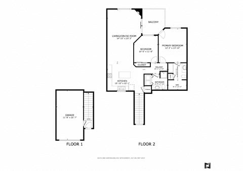 Lakeside 2 Bed/2 Bath - 1 Stall Attached Garage Floor Plan